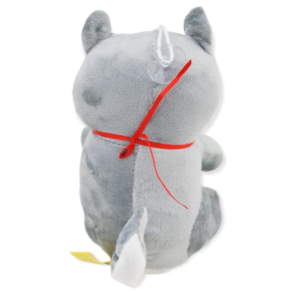 perro de peluche gris con collar rojo 2