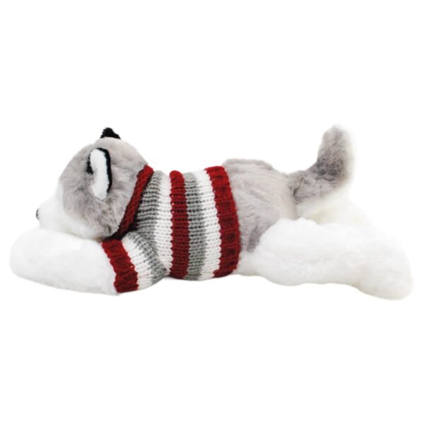 perro de peluche husky blanco con sueter rayado 2