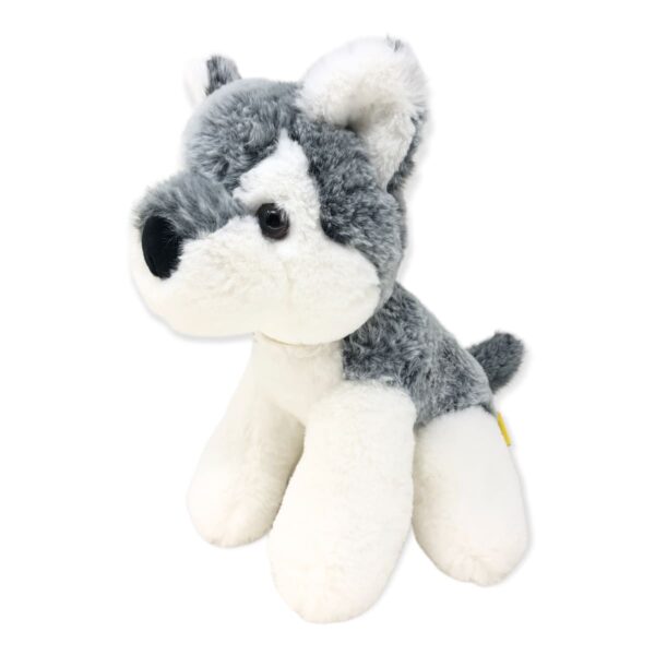 perro de peluche husky color gris