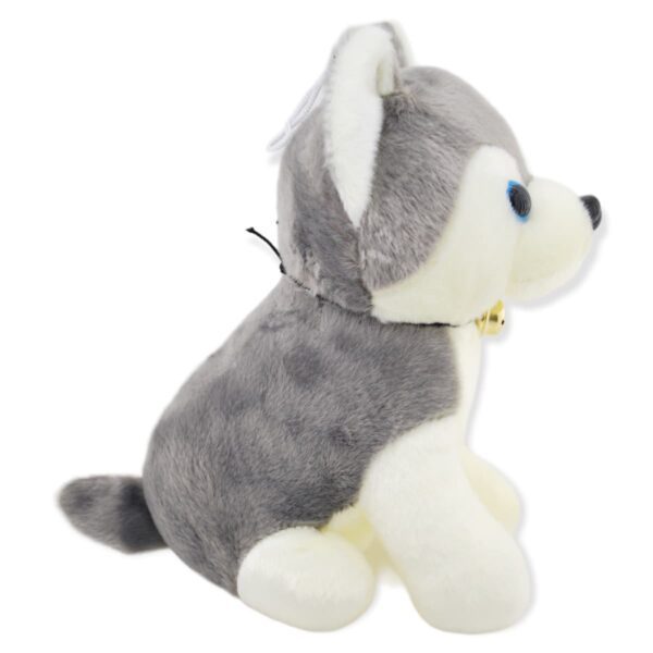 perro de peluche husky gris con collar 2