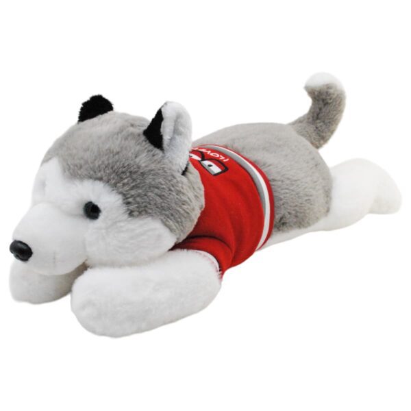 perro de peluche husky gris grande playera roja