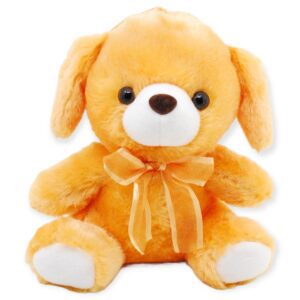 perro de peluche naranja moño naranja