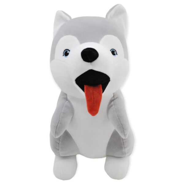 perro husky de peluche gris con sonido