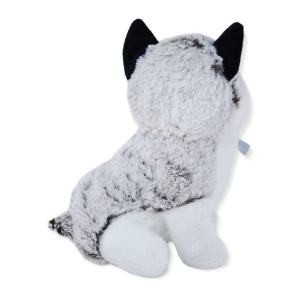 perro husky de peluche gris moño azul 3