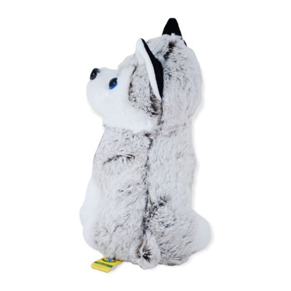 perro husky de peluche gris moño azul 4