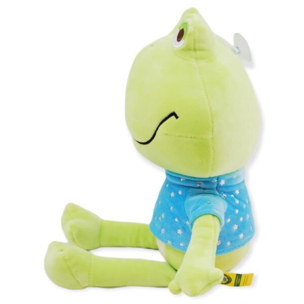 rana de peluche verde playera azul 3