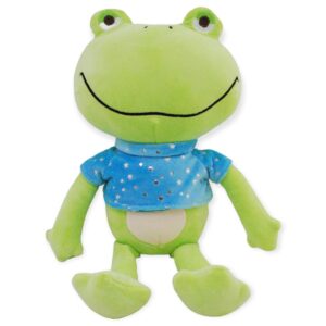 rana de peluche verde playera azul