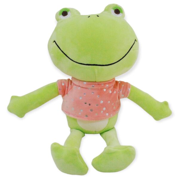 rana de peluche verde playera rosa