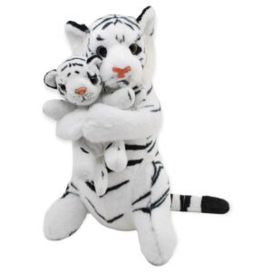 tigre de peluche blanco con bebe pequeño