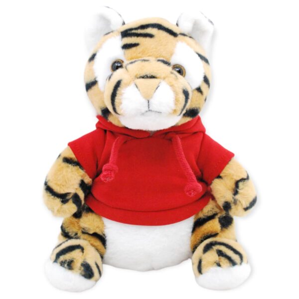 tigre de peluche rayado sueter rojo