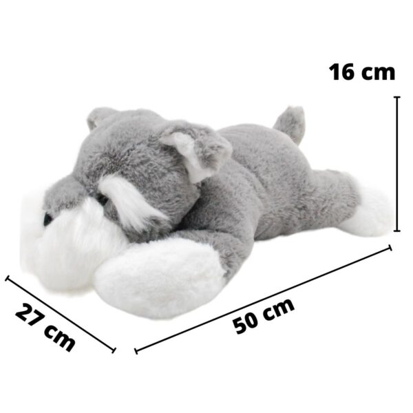 perro schnauzer de peluche gris acostado 2